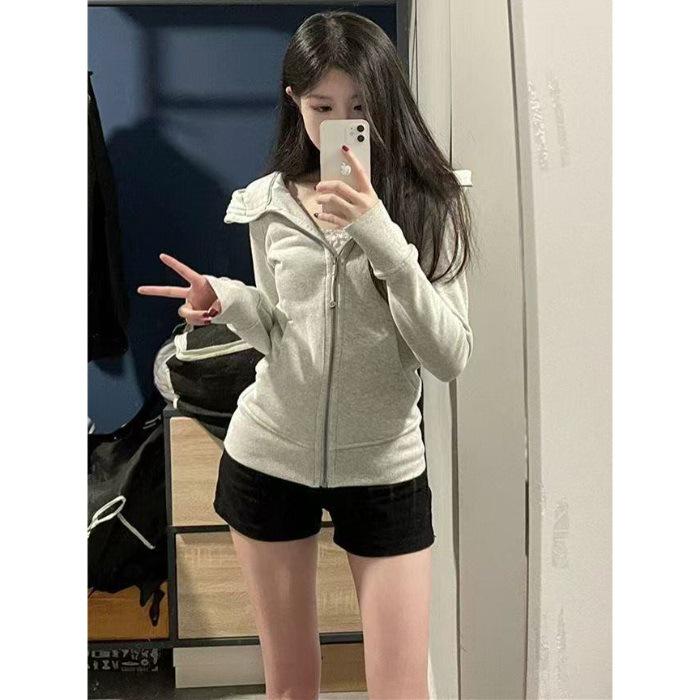 Women s Slim Hooded Cardigan Sweatshirt Yoga Zipper Top L