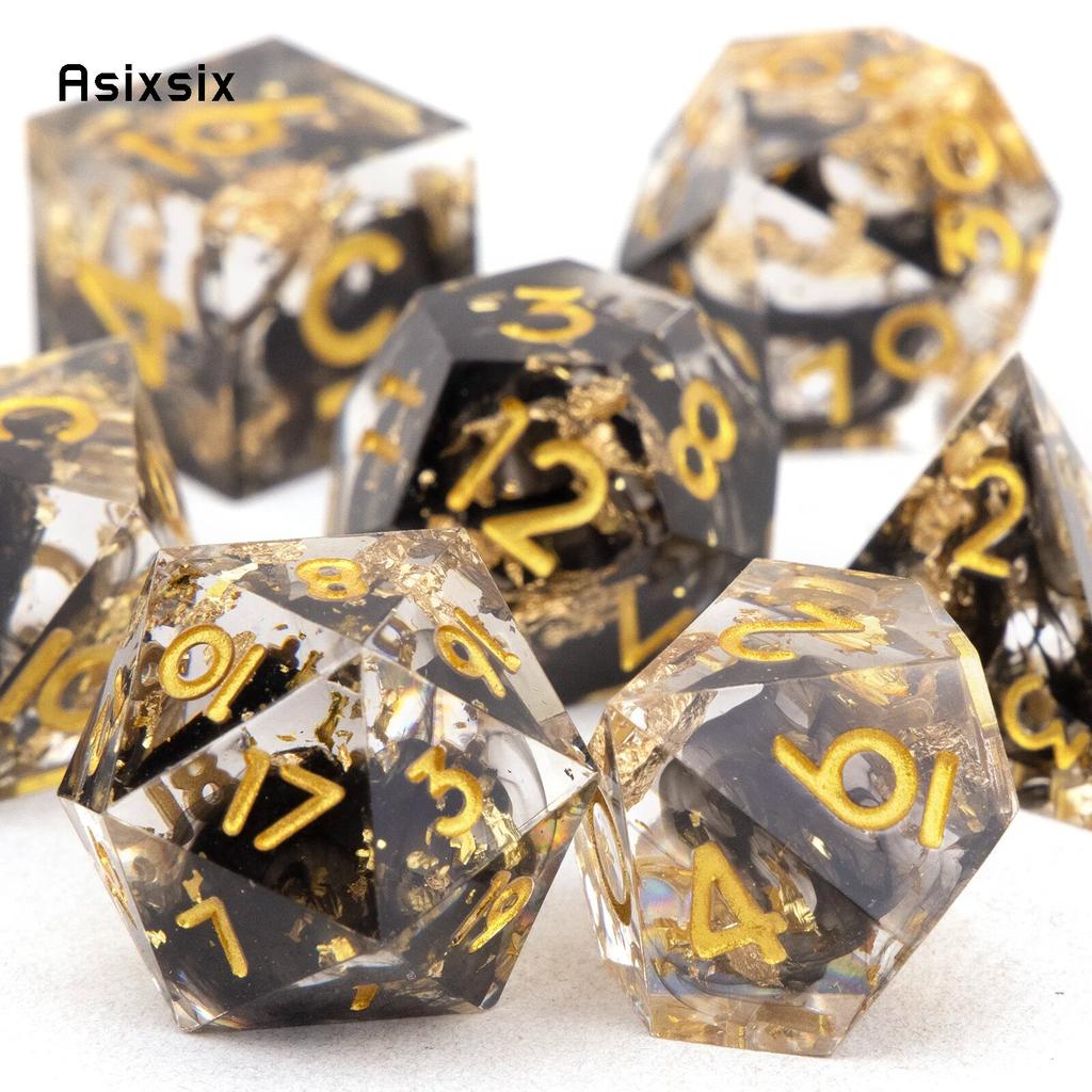 7 Pcs Black Golden Number Sharp Edge Resin Dice Polyhedral Dice Suitable for Role-Playing RPG Board Game