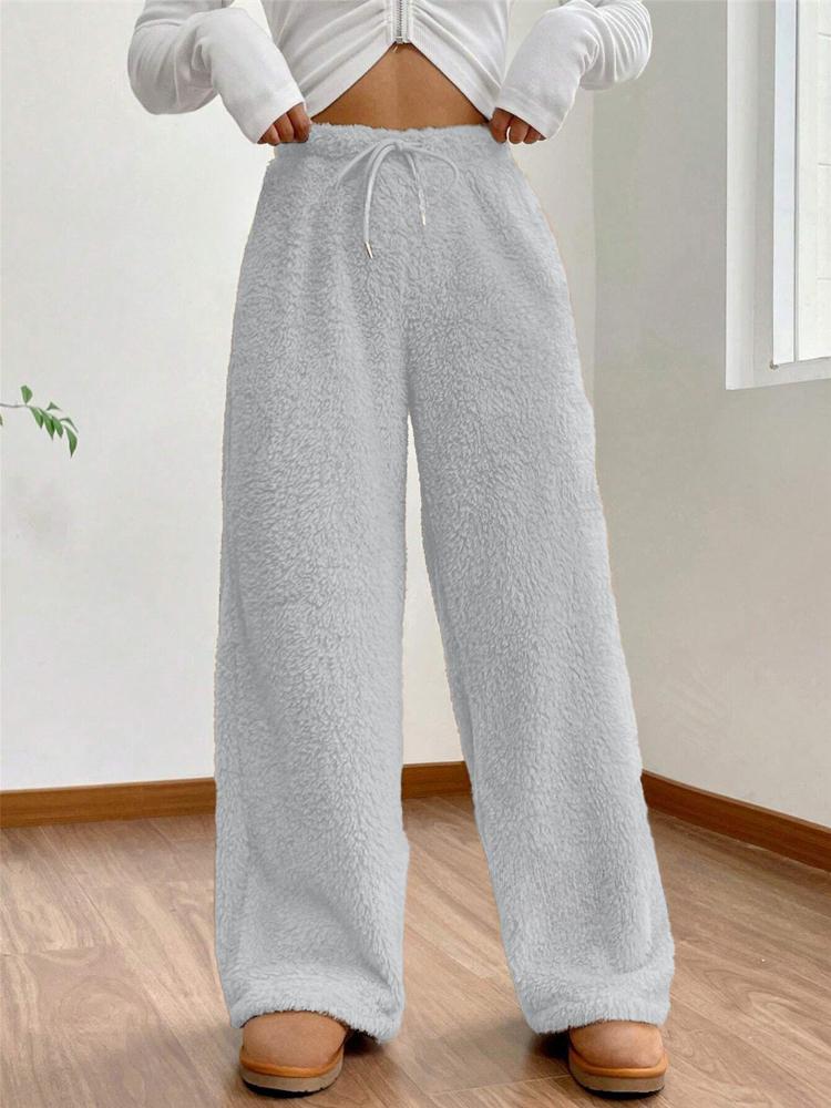 Autumn and Winter Solid Color Fashionable Plush Casual Pants, Loose and Comfortable Plush Warm Pants for Women