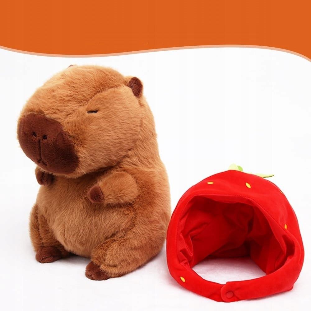 Pluszacz Erdbeerhut Capybara Plüschtier 23 cm Niedliches Plüschtier Weiches Kissen Geschenk für Kinder