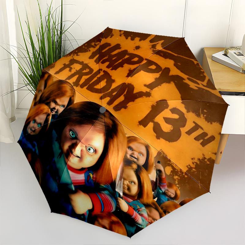 1pc Chucky's Friday 13th Enthusiasts Automatic Opening and Closing Umbrella - Small Umbrella Suitable for Various Occasions I021