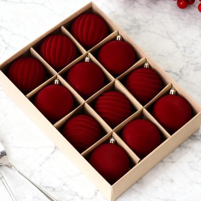 Weihnachtskugel 12 Stück Bruchfeste Dekoration 8 cm Samt Beflockte Kugeln für Weihnachtsbäume für Innen Außen