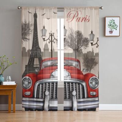 Tower Retro 1960s Turkey Wheels Travel Chiffon Sheer Curtains for Living Room Bedroom Decoration Window Voiles Tulle Curtain