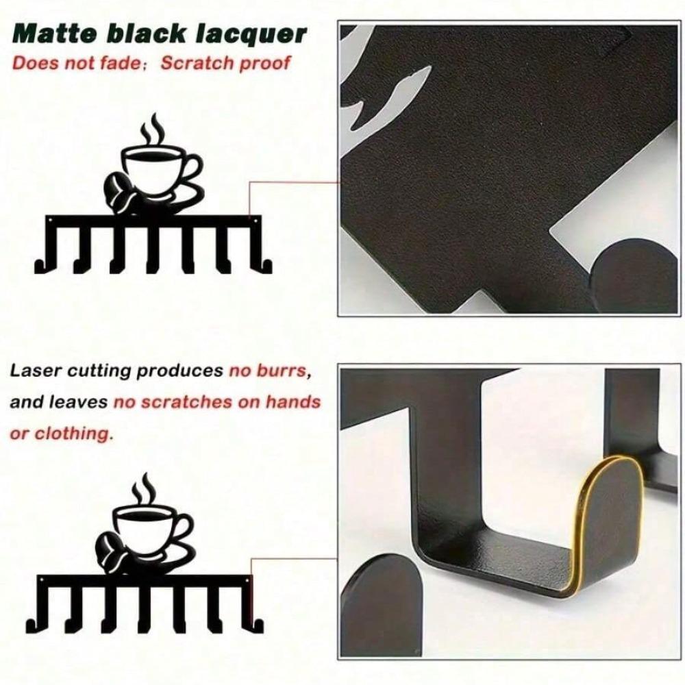 Kaffeebecher Schlüsselhaken Metall Wandkunst mit 7 Haken Schmiedeeisen Dekoration Küche Büro Zuhause Geschenk