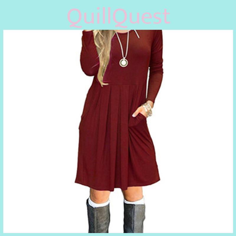 Women's Casual Swing T Shirt Dress Long Sleeve Pocket Loose Tunic For Effortless Style