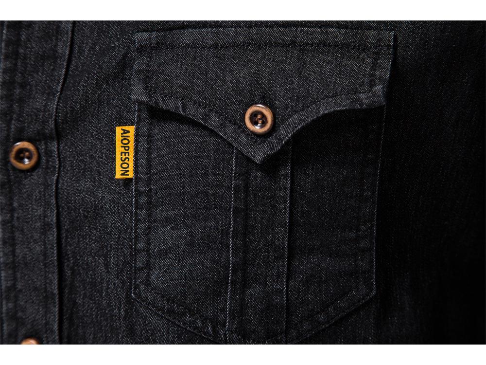 2024 Men's European Size Casual Solid Color Denim Long-Sleeve Shirt In Stock