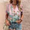 Summer Women's T-shirt V-neck Short-sleeved Floral Graphic Printing Outdoor T-shirt Women's Casual Clothing Street Shirt