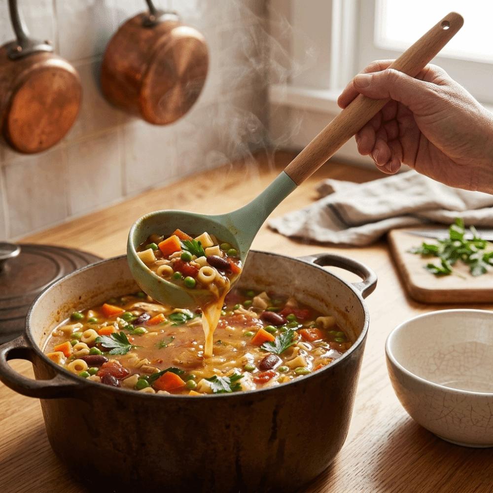 Silicone Wood‑handled  Ladle Solid Wood Ladle Kitchen  Scoop Serving Spoon  Cooking Stirring