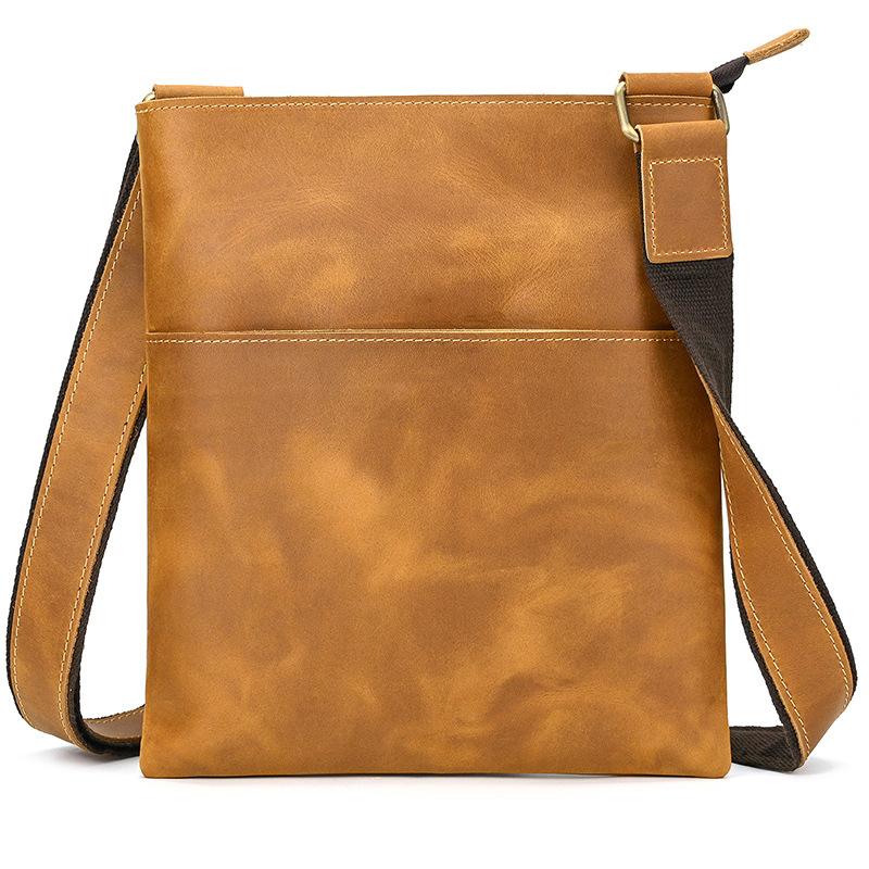 Men'S Genuine Leather Shoulder Bag Crazy Horse Leather Messenger Bag First Layer Cowhide Flip Shoulder Bag Casual Bag