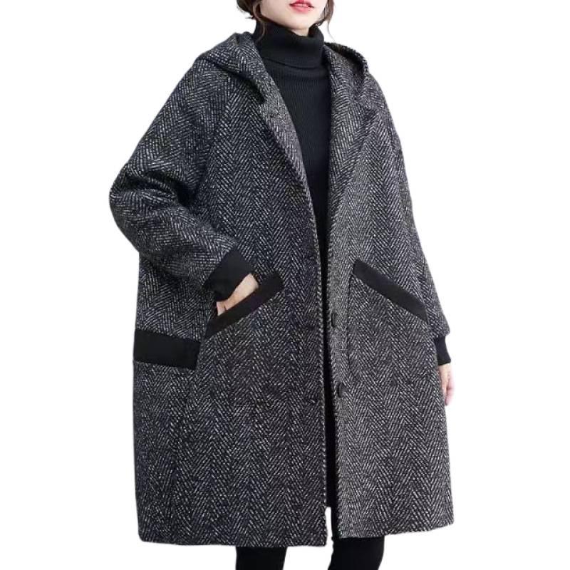 Plus Size Women's Winter Korean Style Cocoon Coat – Hooded, Mid-Length, Fleece-Lined, Thickened Outerwear