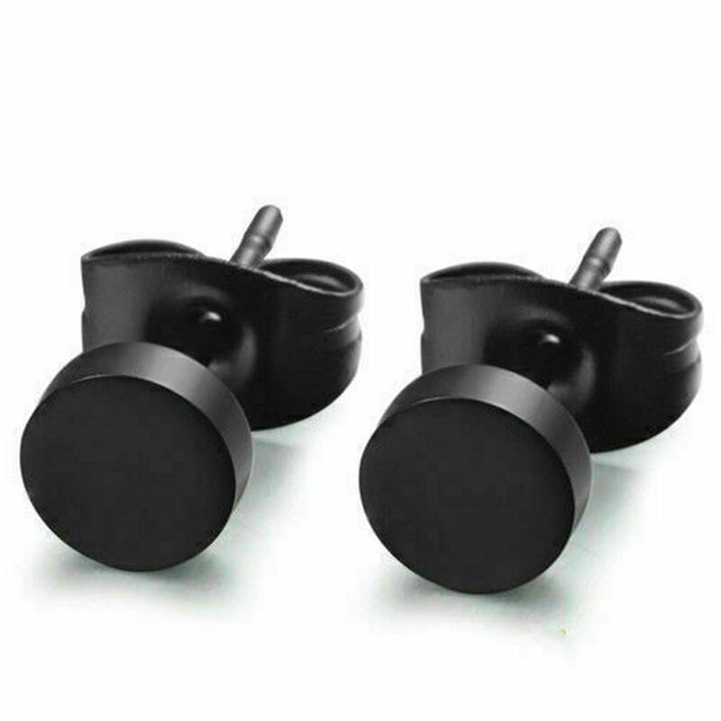 2PC Stainless Steel Men Unisex Fake Black Ear Stretcher Plugs Cheater Earrings