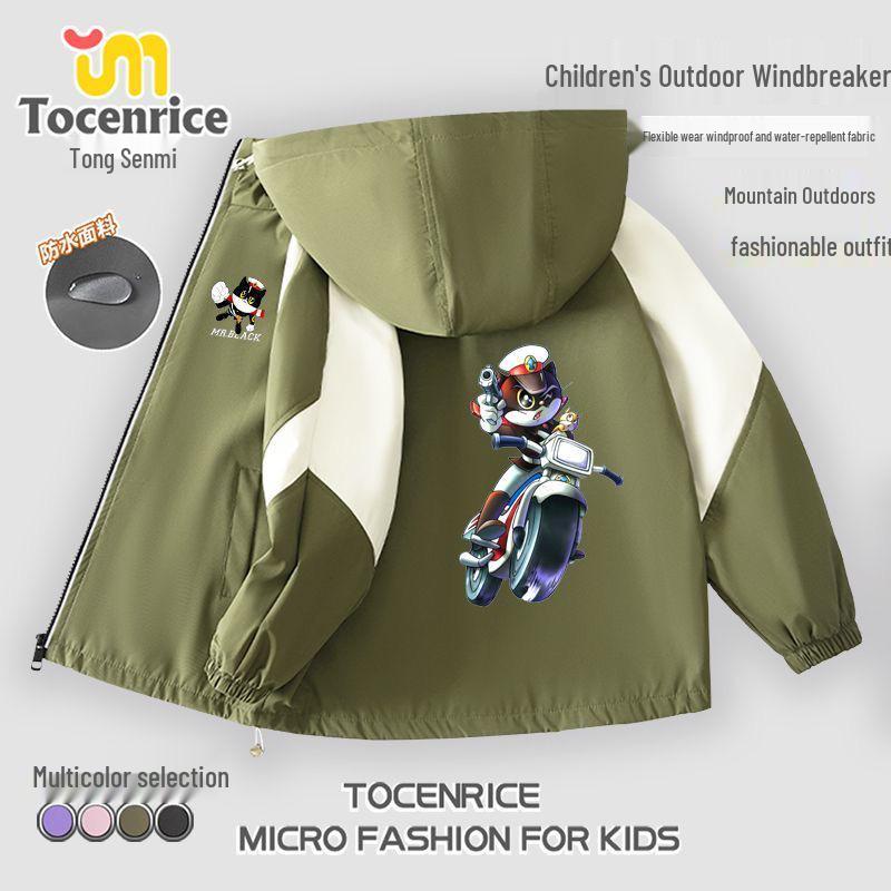 Black Cat Sheriff Boys  Windproof Waterproof Ski Jacket - Autumn/Winter Children s Outdoor Coat 130cm