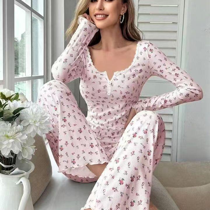 European & American Style Autumn/Winter Casual Long-Sleeve Two-Piece Pajama Set