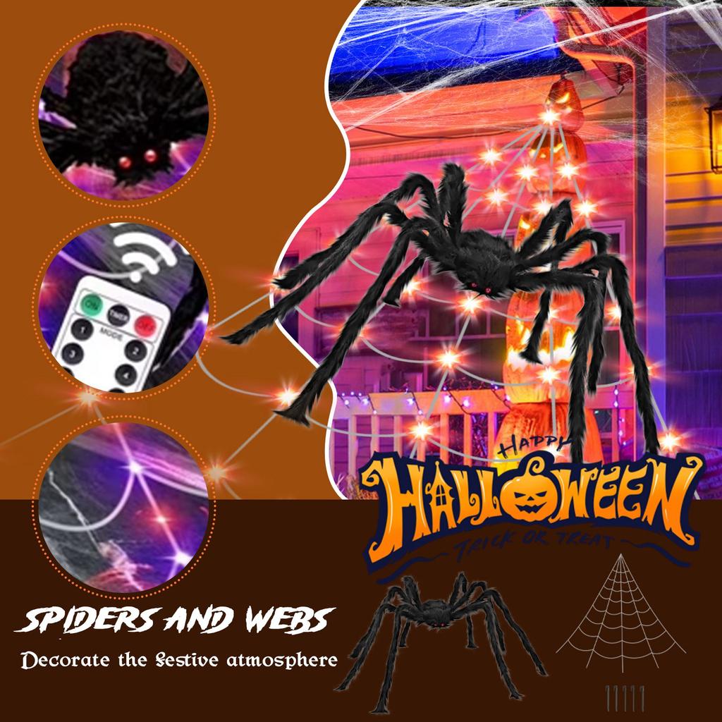 Halloween Outdoor Decorations, 250 LED Halloween Web Lights With 79 Inch Large For Garden Yard Home Decoration, Multi-Color Halloween Webs