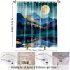 1Pc Modern Art Mountain Night Landscape Shower Curtain-Polyester Fabric Bathroom Decoration With 12 Hooks, Home Decoration,