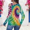 Women Plus Size Asymmetric Cutout Neck Cold Shoulder Long Sleeve Multicolor Printed Fitted Top