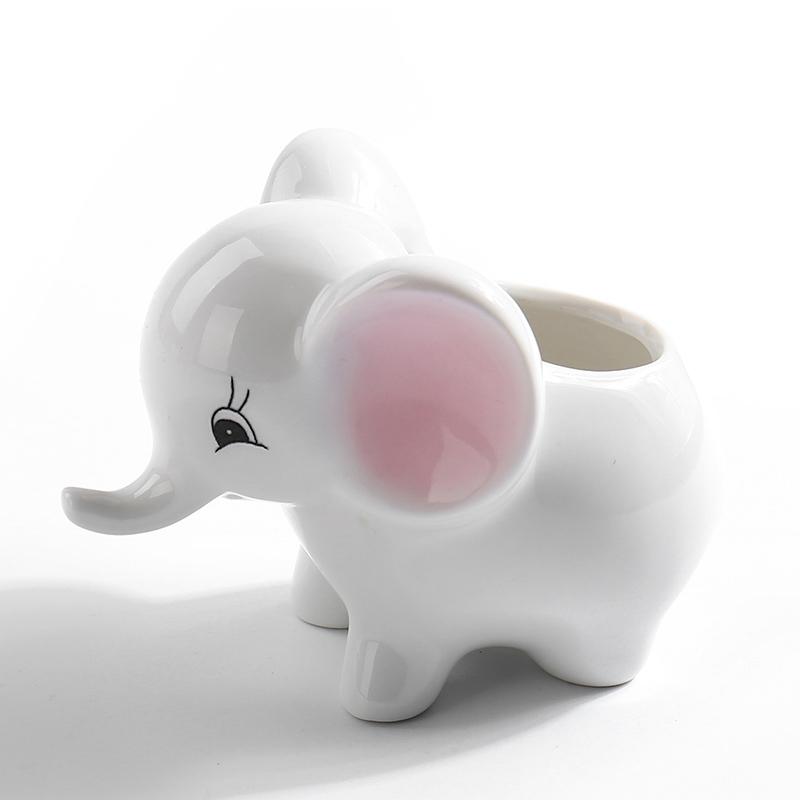 Creative Ceramic Mini Cute White Baby Elephant Succulent Flower Pot Home Table Decro Oranment Craft