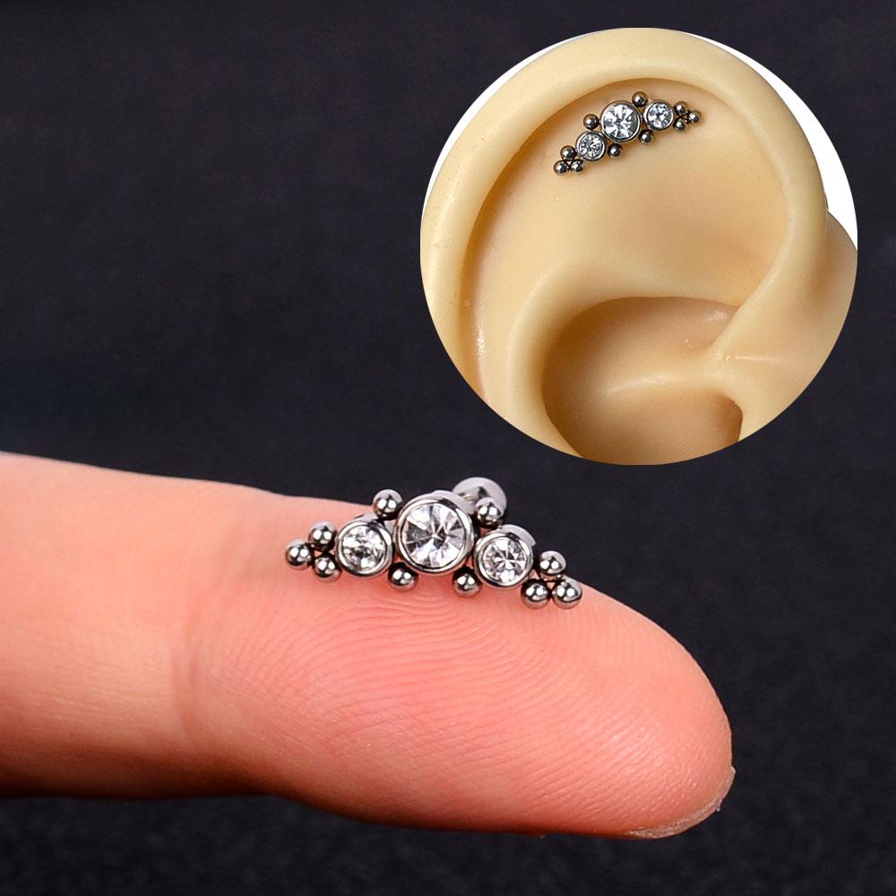 1pcs New Style Stainless Steel Ear Piercing Cz Stud Earrings Snake Moon Round Ball Arc Cartilage Helix Conch Screw Back Earring