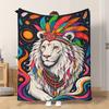 1pc Flannel Blanket Lion with Colorful Headdress Soft Comfortable And Warm This Nap Blanket/Sofa Blanket Is Suitable for All Seaso