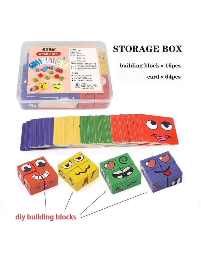 Toys Educational Face Change Expression Puzzle Building Blocks Montessori Cube Table Game Toy Early for Gifts Kids Children