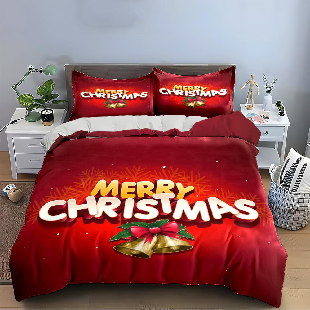 Merry Christmas Elegant Design Bedding Set (1 Duvet Cover, 2 Pillowcases, Duvet Not Included)
