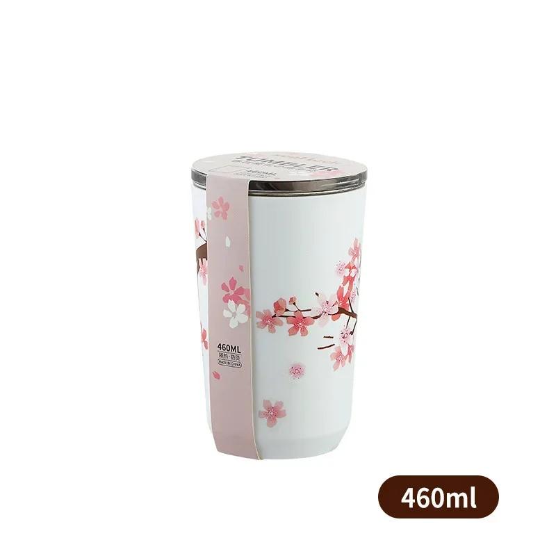 Thermal Mug Stainless Steel Protable Sakura Vacuum Flask Insulated Water Cup with Lid Travel Water Iced Bottle Kitchen Tools