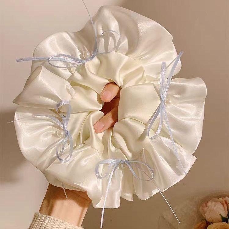 Ballet Style Delicate Cream Satin High-End Bow Large Intestine Hair Band Women S Versatile Ball Head Rope Does Not Hurt Hair