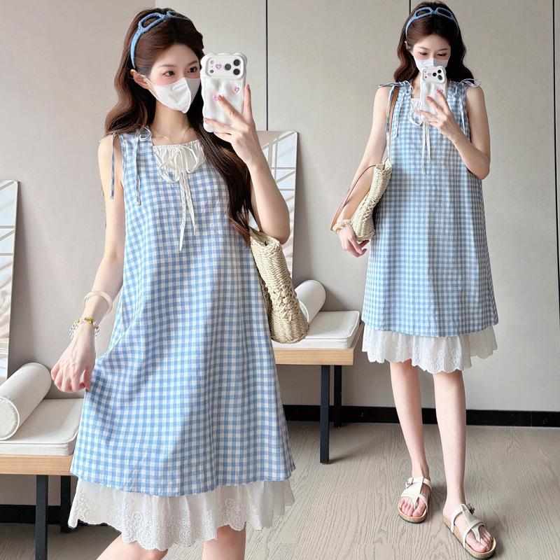 Petite Maternity Summer Lace Patchwork Dress - Trendy, Slimming, Casual Loose Fit Medium