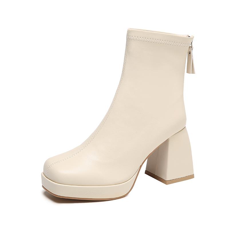 Women's High Heels Short Boots Fashion Autumn Winter Chunky Heels Waterproof Shoes Square Toe Plus Size Ankle Boots