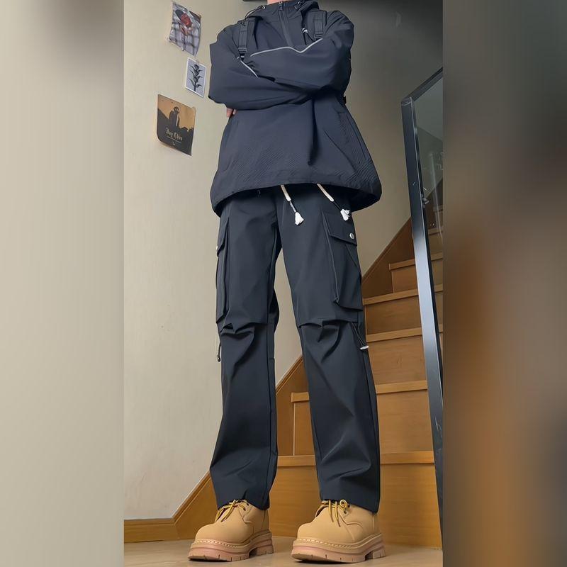 Softshell Straight-Leg Cargo Pants for Men, 2025 Autumn Trendy Brand, Paired with Martin Boots, American-Style Black Straight-Leg Work Pants