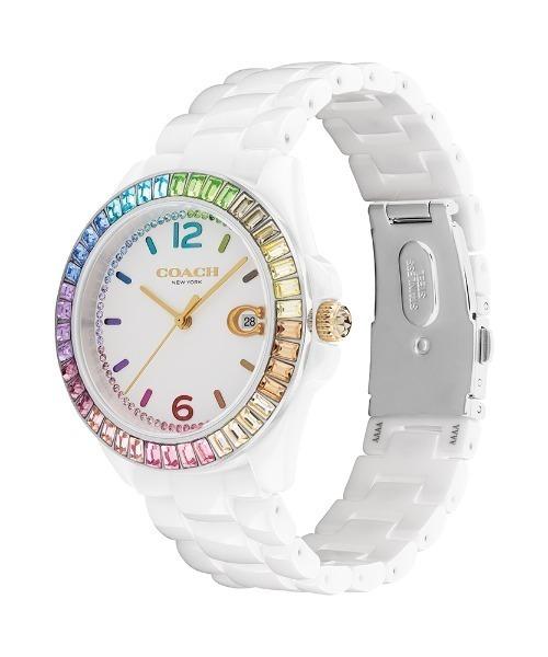 Coach OROLOGIO GREYSON CRISTALLO ARCOBALENO ACCENTO 36MM CERAMICA BIANCA. 14504019