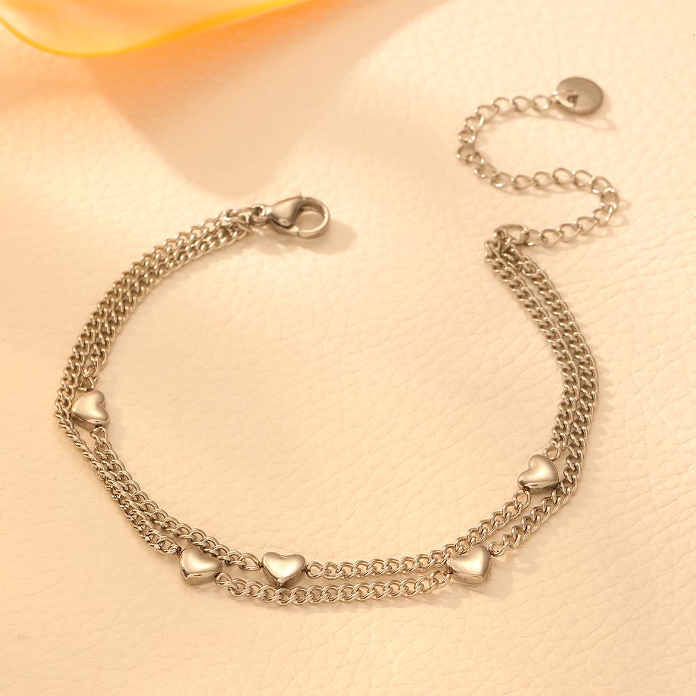 French Light Luxury Heart-Shaped Stainless Steel Ankle Bracelet