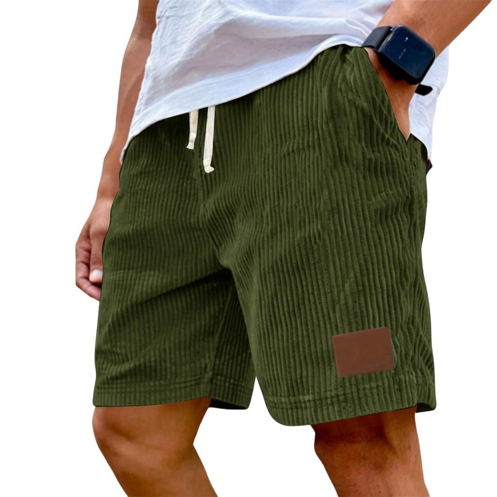 Men's Casual Shorts With Elastic Waist Drawstring And Corduroy Fabric, Stylish Design