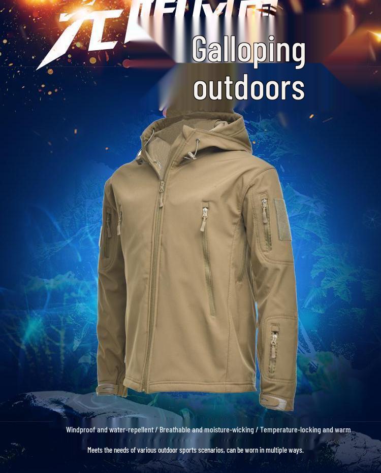 Men's Tactical Outdoor Camouflage Soft Shell Jacket - Windproof Waterproof Fleece Coat for Mountaineering