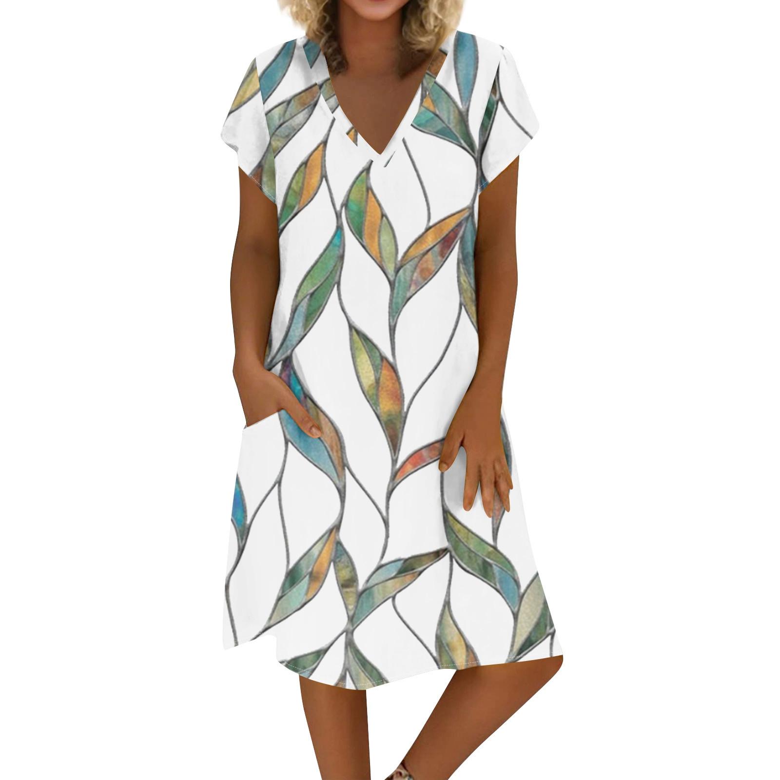 

Женское летнее платье из хлопка и льна с V-образным вырезом и короткими рукавами S киноварь