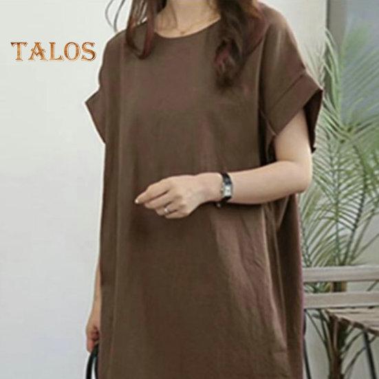 שמלת קיץ לנשים שרוולים קצרים או צווארון משוחרר צד ישר מכפלת מפוצלת רכה נושמת בתוספת מידה מזדמנת אורך אמצע עגל נסיעות נסיעות שמלת Midi