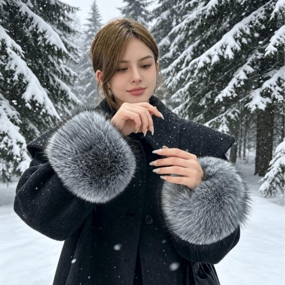 Solid Color Sleeve Cuffs Keep Warm Plush Sleeve Covers Fashion Faux Fur Wrist Cuffs Ladies