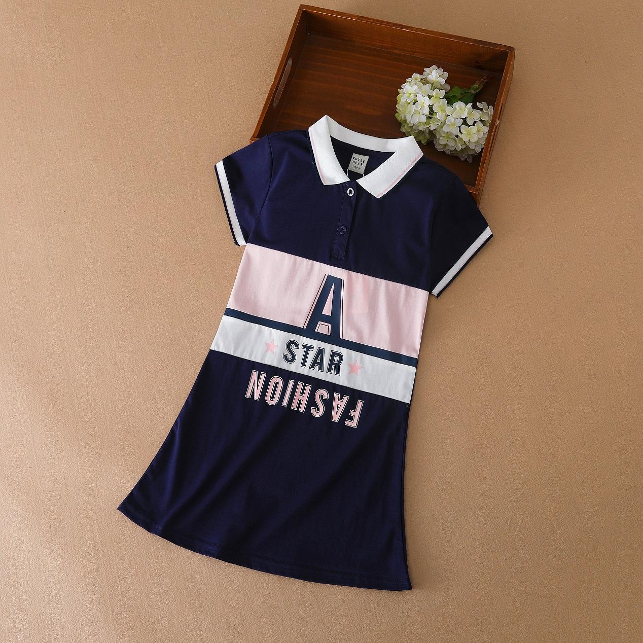 

Платье для девочек, детская летняя хлопковая одежда с короткими рукавами и отложным воротником, детские костюмы в повседневном стиле