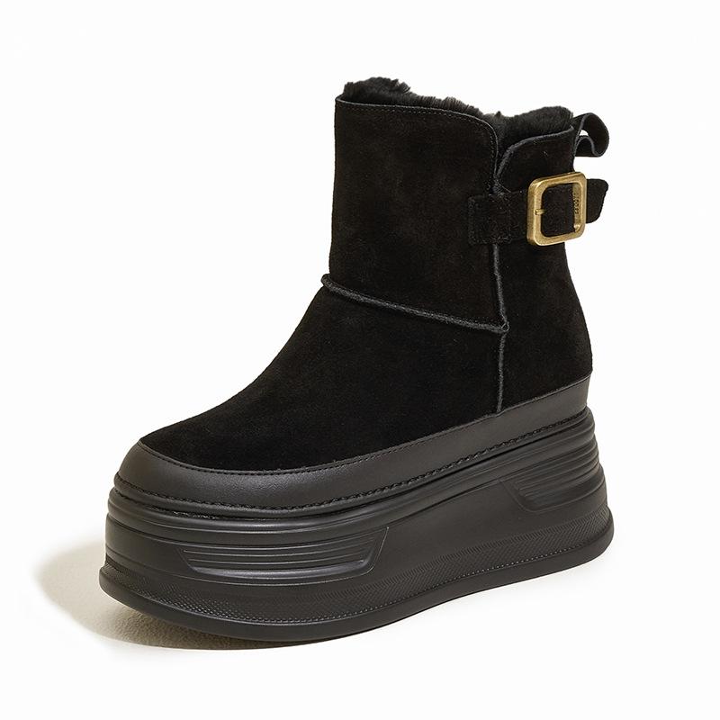 Жіночі зимові нові короткі черевики на товстій підошві, утеплені шкірою та оксамитом, теплі жіночі черевики