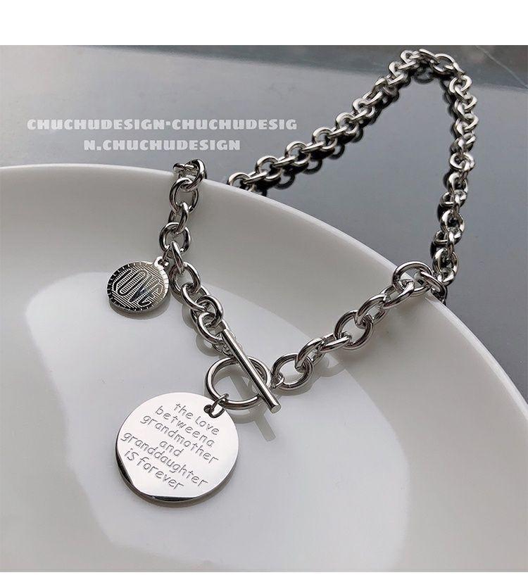 

Niche personality round brand pendant necklace women do not fade new trendy hip hop men s collarbone chain