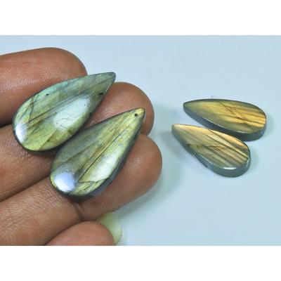 62Cts. Natural Labradorite (25-30mm Each)  02Pcs Pear Cabochon Matched Pair SK-3119