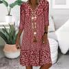 Summer Womens 3d Printed Polyester Vneck Midi Dress With Short Sleeves For Casual Wear