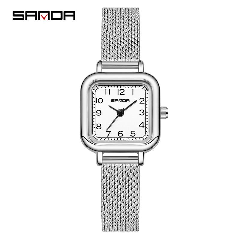 Sanda Women's Fashion Quartz Watch with Leather or Steel Strap - Waterproof and High-End Design.