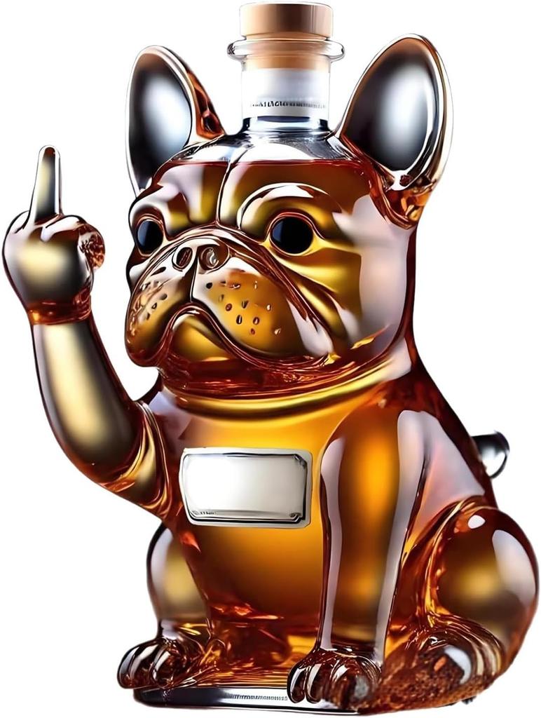 3D Middle Finger French Bulldog Whiskey Decanter, Dog Whiskey Wine Glass Bottle, For Bar, Office, Home Decor(C)
