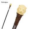 Yellow Resin Lion Head Tree Root Walking Cane Fashion Decorative Steel Stick Gentleman Elegant Cosplay Cane Knob Crosier 94cm