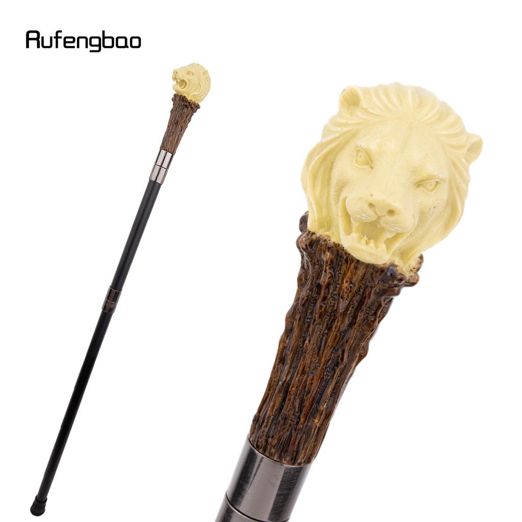 Yellow Resin Lion Head Tree Root Walking Cane Fashion Decorative Steel Stick Gentleman Elegant Cosplay Cane Knob Crosier 94cm