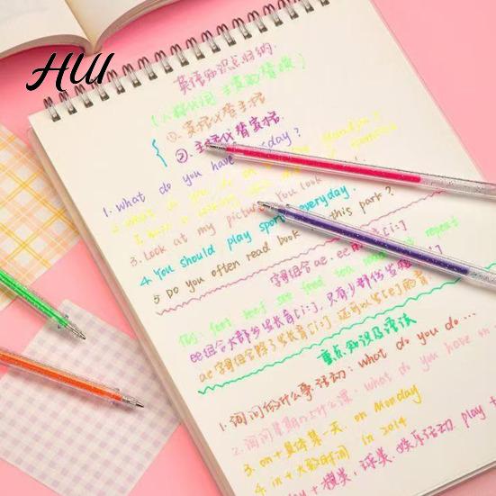 Art Gel Pen Set Highlighter Transparent Body Multicolored Painting with Glitter Sparkling Effect Smooth Metal Tip Ink for Note Marking Coloring