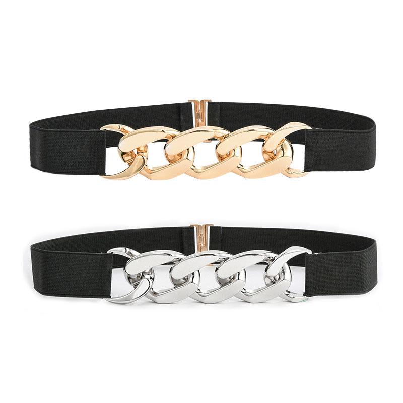 Women's Fashion 8-Shape Thick Metal Chain Elastic Belt for Dresses & Sweaters
