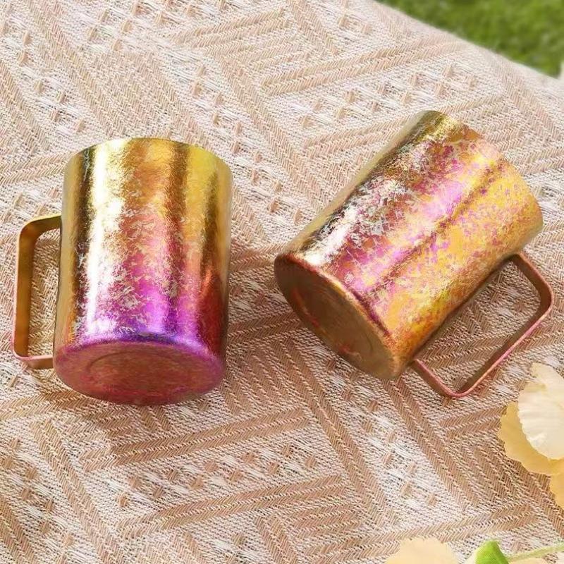 Outdoor Camping Pure Titanium Coffee Mug,With lid Double-layer Multicolored Handle Breakfast Mule Beer 350 ml Juice Cup,Tumbler