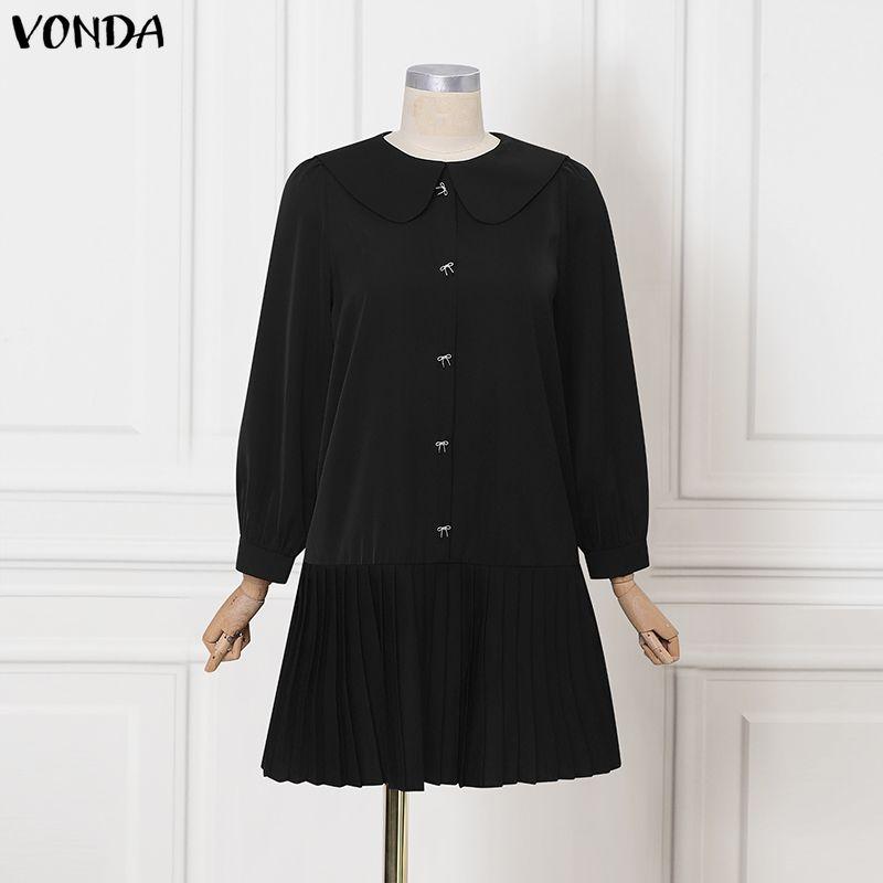 VONDA Женское повседневное мини-платье с кукольным воротником, длинным рукавом и рюшами S